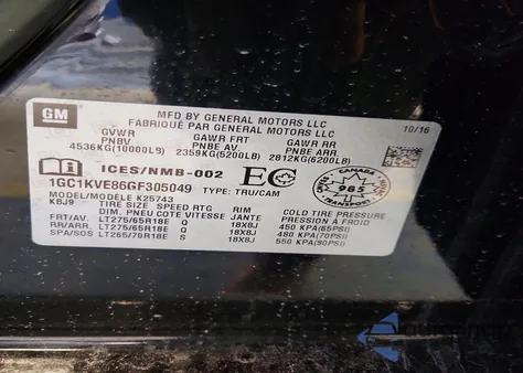 2016 Chevrolet Silverado K2500 Heavy Duty Lt from USA, damaged, VIN 1GC1KVE86GF305049